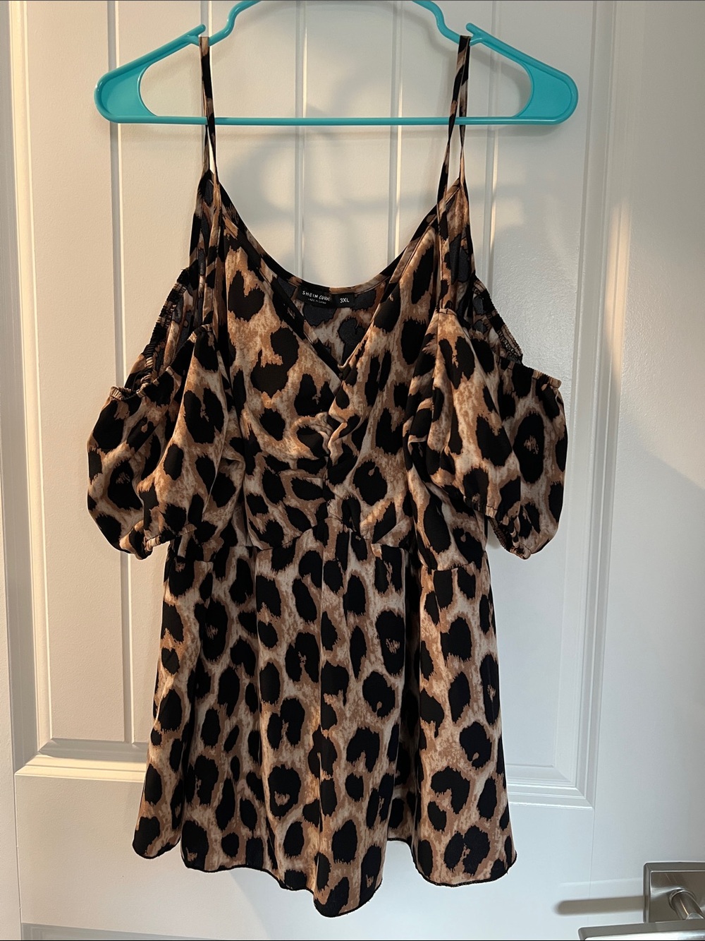SHEIN Brown and Black Leopard Print Cold-Shoulder Blouse